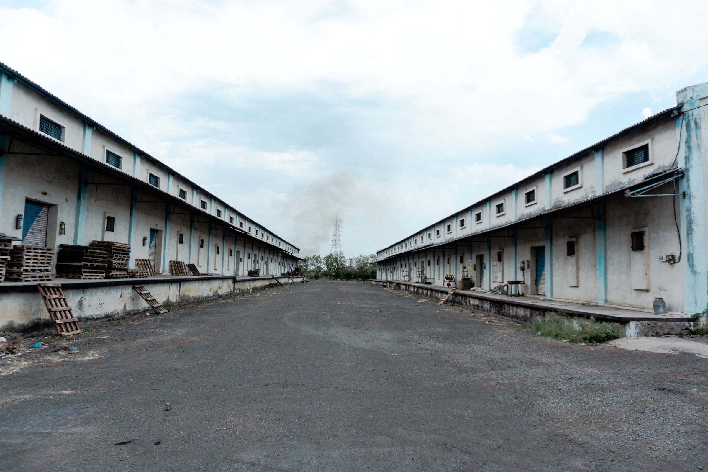 Warehouse units facing each other across the loading yard
